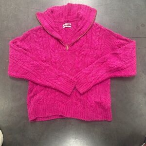 Anthropologie Barbiecore Hot Pink Cable Knit Half-Zip Sweater L